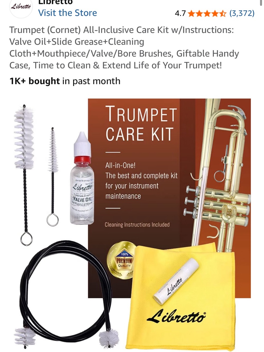Trumpet Care Kit — Yellow Cleaning Cloth & Maintenance Accessories
